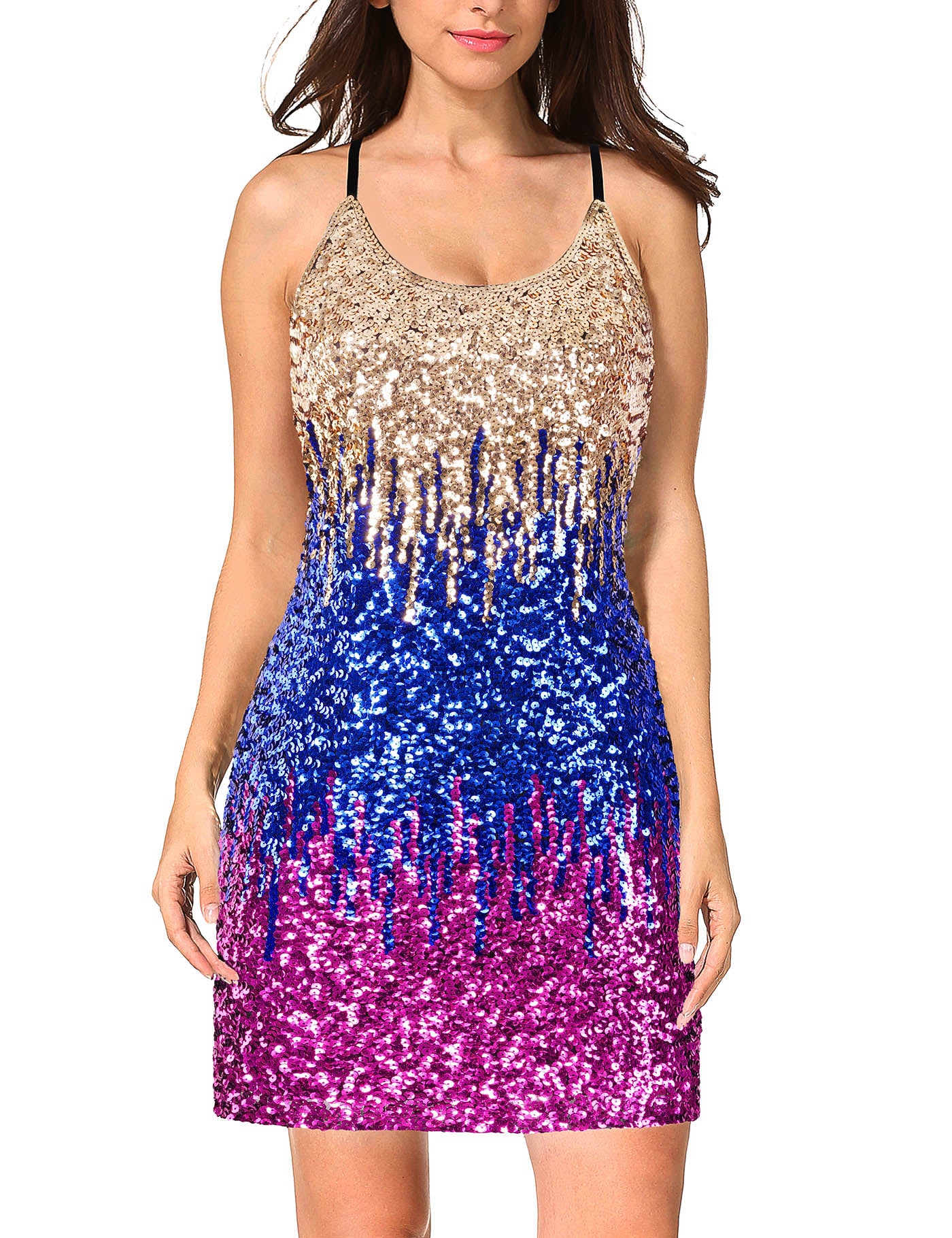 Women's Glitter Spaghetti Strap Sequin Dress For Party | MANER