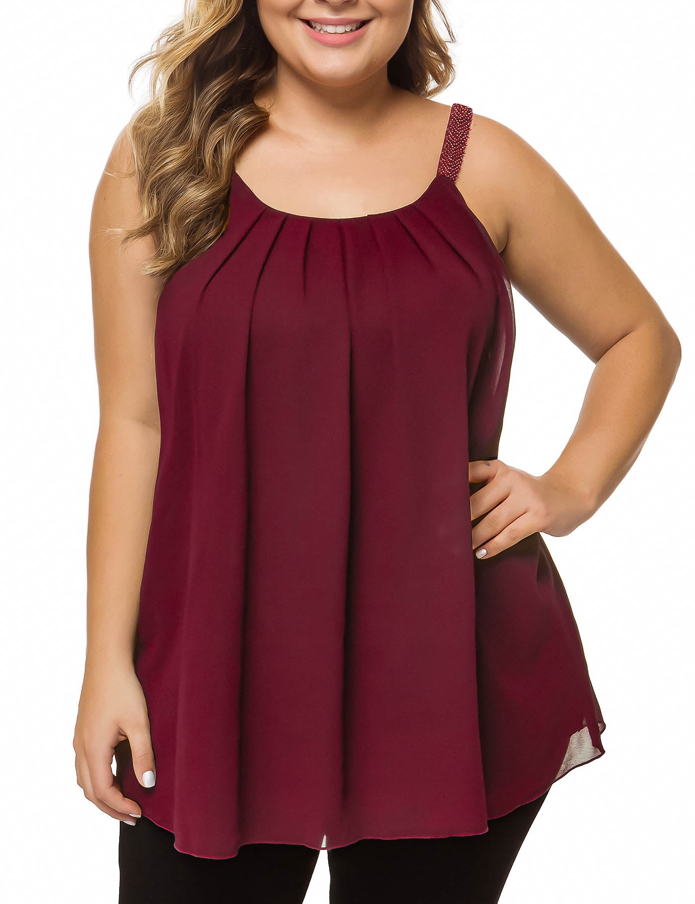 Cyanstyle Women Sleeveless Racerback Tank Top Summer Pleated Casual Shirts  Loose Fitting Plus Size Tees Burgundy Small - ShopStyle